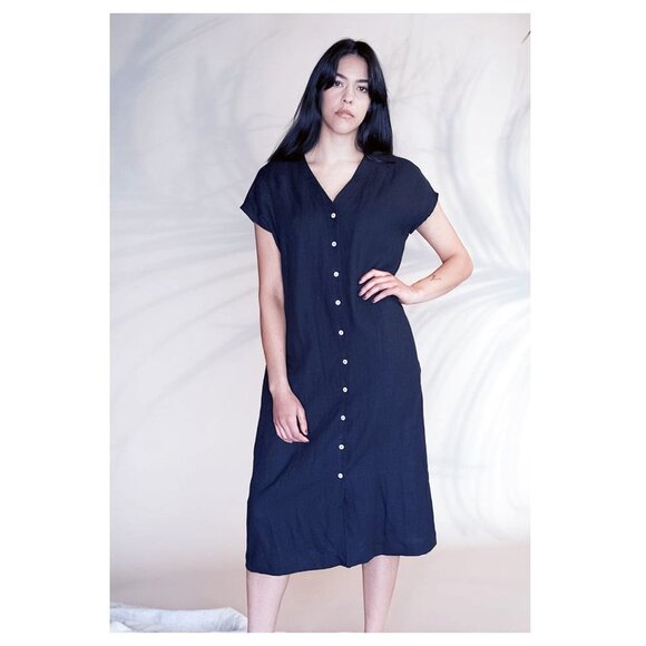 Two Days Off Dresses & Skirts - Two Days off Navy Linen Dress Kaneko
